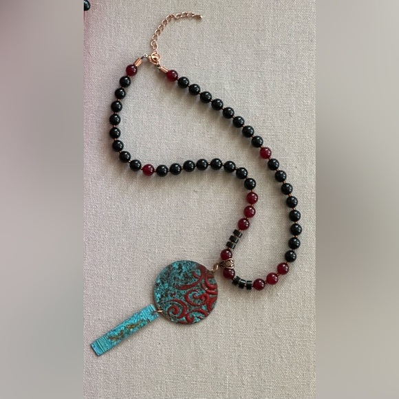 26 inch Jade, Copper and Onyx bead necklace NWOT - Picture 2 of 15